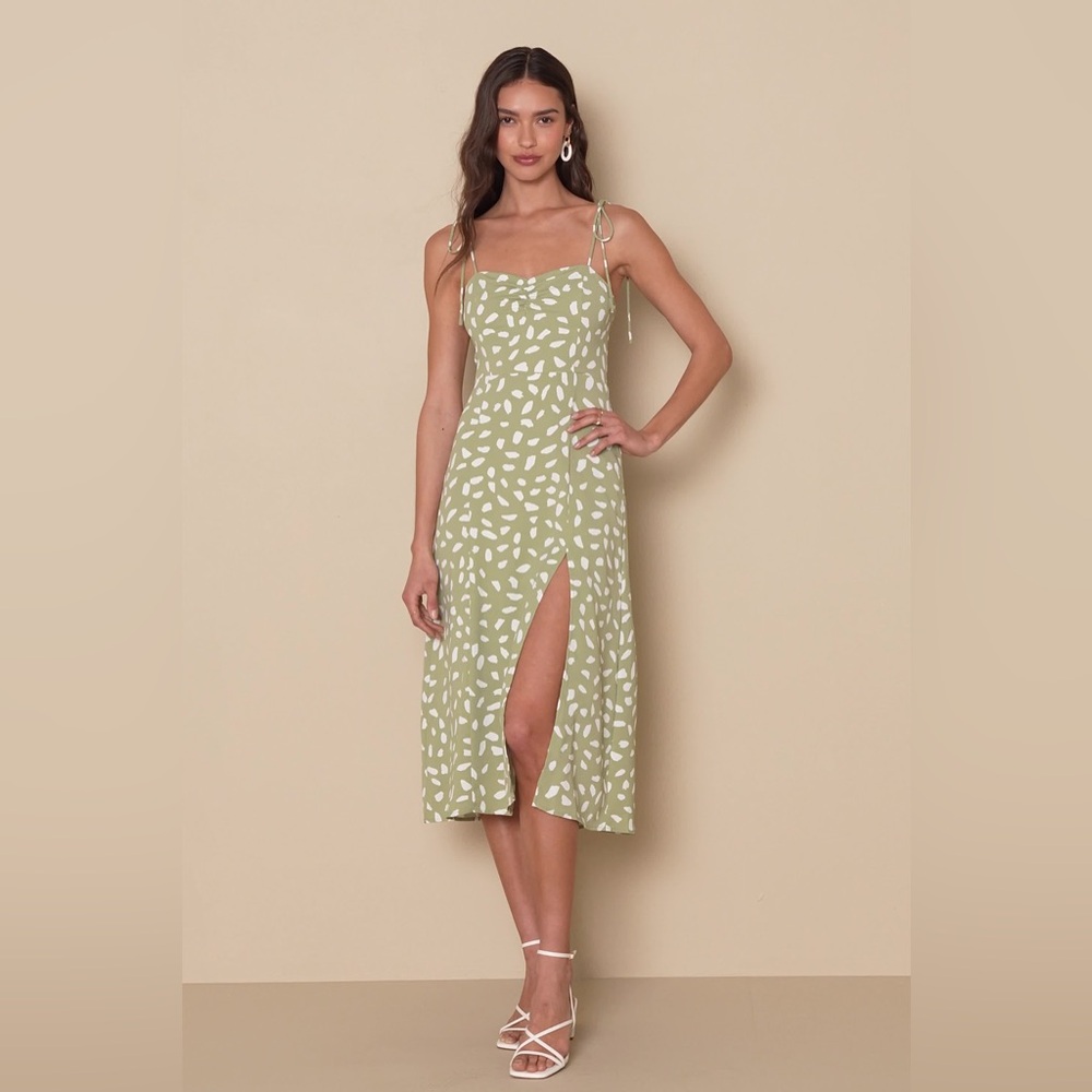 Lulus Sage Green Print Tie Dress